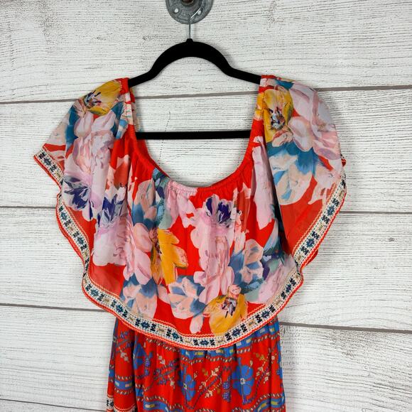 Jealous Tomato Women's Red Floral Summer Off The Shoulder Maxi Dress Size Small - Picture 8 of 8